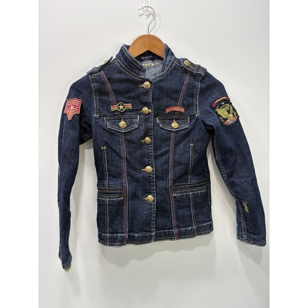 Coogi Kids Kids Jacket Size L Jean Denim Patch Jean Button Military VTG Coat